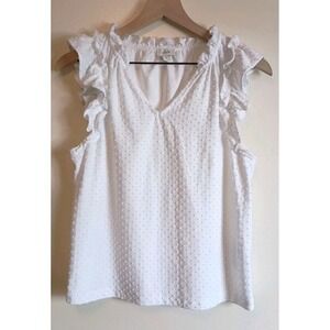 J.Crew White Swiss Dot Ruffle Sleeve Blouse Top Medium Romantic Feminine
